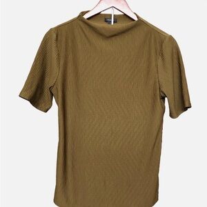Halogen Olive Mock Neck Textured Blouse Womens Size L